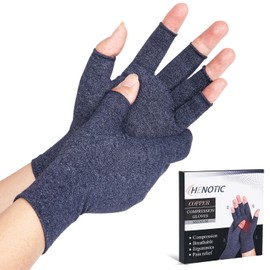 HENOTIC Arthritis Compression Gloves for Women Men, Fingerless Breathable & Moisture Wicking Compression Gloves for Relieving Carpal Tunnel Aches, Rheumatoid Pains, Joint Swell Navy M