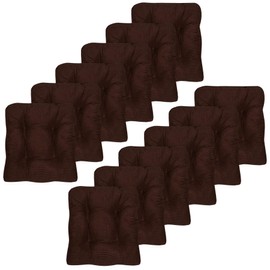 Sweet Home Collection Chair Cushion Crushed Memory Foam Pads Premium Slip Non Skid Microdot Rubber Back Tufted 16" x 16" x 3.25" Thick Seat Cover, 12 Count (Pack of 1), Chocolate Brown