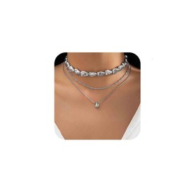 Chargances - Gargantilla con colgante de gota de agua de múltiples capas de plata delicada para mujeres y niñas, open size, Estrás, Cristal