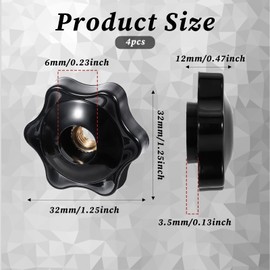 Psyqtsuary 4 PCS 6 Star Knobs, Black Nylon Screw-On Type Thru Threaded Knob Nuts, M6 Hexagon Head Thru Knob, 6-Star Shape Hand Tighten Clamping Knobs for Mechanical Equipment