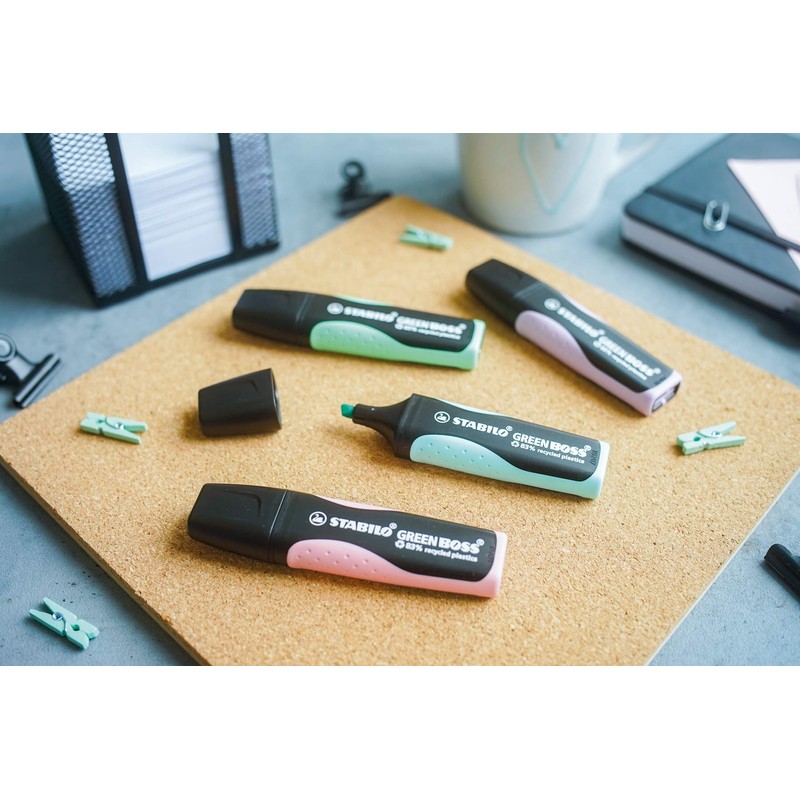 Eco-Friendly Highlighter - STABILO GREEN BOSS Pastel - Deskset of