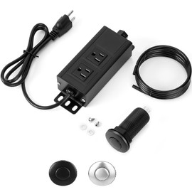 Dual Outlet Garbage Disposal Air Switch Kit, UL Listed Sink Top Air Switch for Food Waste Disposal, 3.58” Extra Long Air Button, Black Stainless Steel