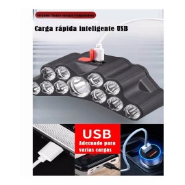 Dolores Lampara Táctica Cabeza Recargable Usb 11 Led Linterna Minera