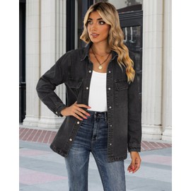 luvamia Jeans Jacket for Women Fashion Black Button Down Shirt Denim Jackets for Women 2025 Fall Clothes Shackets Vintage Black Size XX-Large Size 20 22