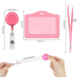 Jwogngls Pack of 20 ID Card Holders Made of PU Leather, Includes 10 x ID Card Holders with Clip and 10 Lanyards, Retractable ID Card Holder with Yo-Yo, Card Case with Strap for ID Cards, Office,