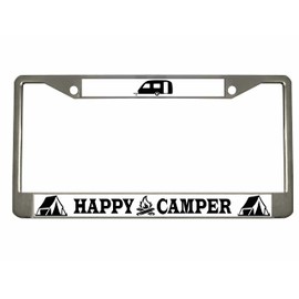 Happy Camper Style Heavy Duty Metal License Plate Frame, Car Tag Holder Cover /Car Accessories