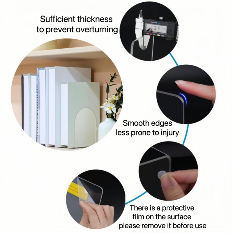 Lulonpon 2pcs Clear Acrylic Bookends, Non-Skid Book Ends for Book