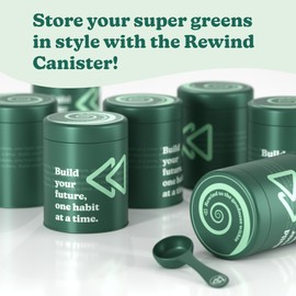 Rewind Greens - Super Greens Powder Canister with Scoop - Convenient Powder Storage Container for Greens, Coffee, Tea, and More