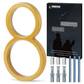 VONDERSO 6 Inch Floating House Numbers for Outside,Modern Metal Address Number 8,Durable Weather-Resistant Gold Powder Coated Finish,No Fading (Gold)
