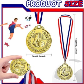 24 Pc Football Medals for Kids Bulk, Gold Award Medals Set, 2 Inch Olympic Style Gold Metal Medals with Ribbons for Children Games Party Favors Prizes Awards Adults Team Gifts