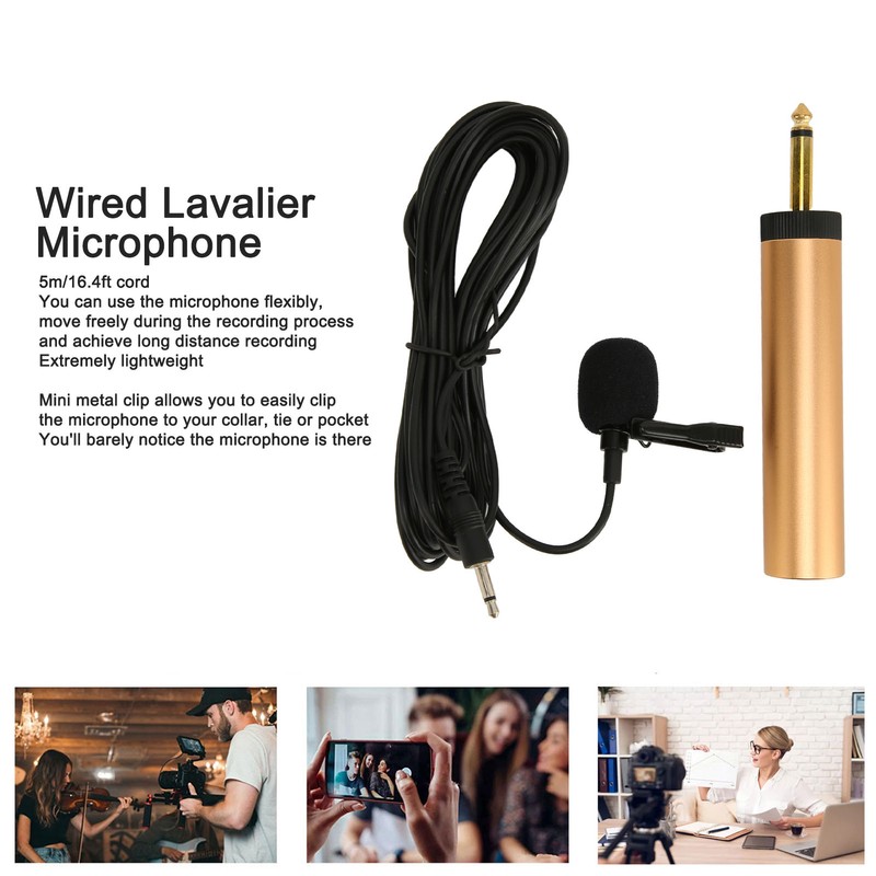 3.5mm Wired Lavalier Microphone 16.4ft Cable Portable Omnidirectional Condenser Clip