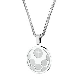 omodofo Sports Pendant Necklace Baseball Inspirational Bible Verse Luke 1:37 Christian Gift for Teens (Soccer Necklace - Silver)