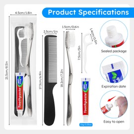 LLHQAMT Travel Toothbrushes with Toothpaste, Disposable Toothbrushes, Hygiene Kits in Bulk with Floss Picks, Combs, Individually Packaged, Suitable for Home, Travel, and Hotels (100-PACK)