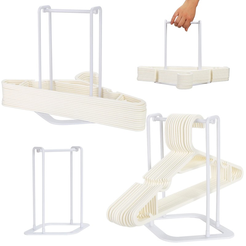 HAKDAY Hanger Stacker Holder Stand, White Plastic Hangers Rack Storage