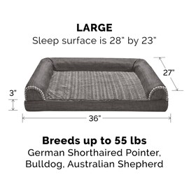 Furhaven Cooling Gel Dog Bed for Large/Medium Dogs w/ Removable Bolsters & Washable Cover, For Dogs Up to 55 lbs - Luxe Faux Fur & Performance Linen Sofa - Charcoal, Large