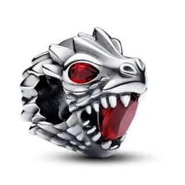 Beads R Us ® Game of Thrones Dragon Head Charm Bead in Sterling Silver S925 with Red Crystals, Compatible with all European style Charm Bracelets, Anklets and Necklaces.