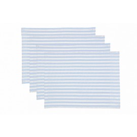 Solino Home Stripe Linen Cloth Placemats Set of 4 - Sky Blue and White, 100% Pure Linen Easter Placemats 14 x 19 Inch - Amalfi Stripe, Washable Fabric Place Mats