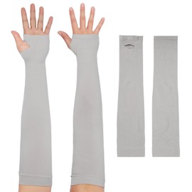 Rokkibom Gardening Arm Sleeves for Women - Breathable Sun Protection Sleeves with Thumb Holes, Thorn Proof & Anti-Slip, Cooling Design (Gray)