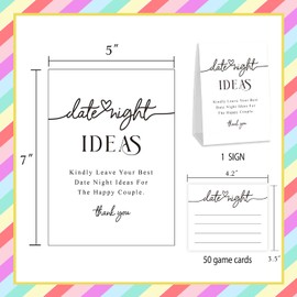 ZAQTS Date Night Cards Game, Bridal Shower Game 1 Sign and 50 Cards, Bridal Shower Decorations, Date Night Ideas for Bridal Shower, Wedding Shower Games(dnyx04)
