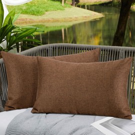 OTOSTAR Set of 2 Waterproof Outdoor Throw Pillow Covers 12x20 Inch Garden Patio Decorative Pillow Cases Outdoor Pillows Pillow Covers Cushion Case for Couch Tent Sofa Chairs Home Decor (Brown)