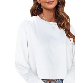 Tankaneo Womens Long Sleeve Crop Tops Loose Fit Cropped Tshirt 2025 Crew Neck Casual Shirts