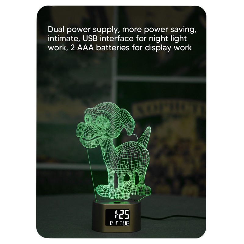 Acrylic Cartoon Night Light Dual Power Supply Alarm Clock Perpetual