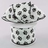 White Satin with Black Paw Prints 2.5" Wired Paw Print