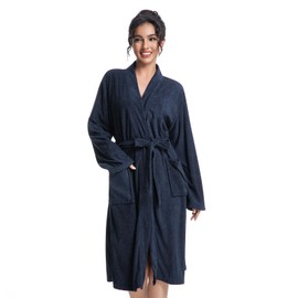 Mutenlc Women Lightweight Bath Robes Terry Cloth Towel Robe Knee Length Bathrobe with Pockets (Small-black)