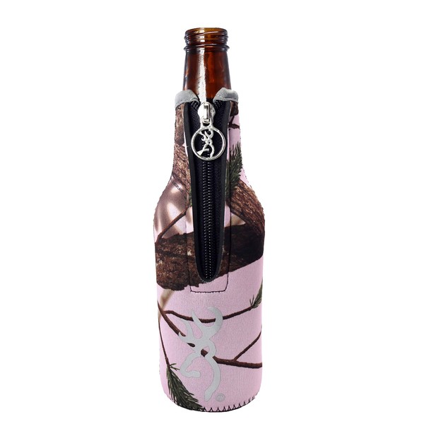 Browning Pink Camo Buckmark Bottle Cooler Zipper Pink Camo Bottle Huggie