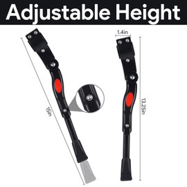 Hauojaus Black Bike Kickstand, Aluminium Alloy Bicycle Kickstand, Adjustable Bicycle Kickstand, Easy to Install Kick Stand, Rear Side Bike Stand, Non-Slip Foot for 24"-700C 16"-20" with Hex Wrench
