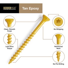 Deck Plus 48415 Exterior Wood Screws, #10 x 2-1/2", 4-Layer Epoxy Coated, Torx/Star Drive Included, Coarse Thread, Decking Screws, Outdoor Rust Resistant, Tan, 73pcs
