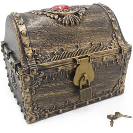 Ppirat Treasure Chest Caribe, Children's Birthday Treasure Chest with Lock, Made of Plastic, Pirate Treasure Chest for Storage and Decorating, Children's Gift, Party Decorations (12.2 x 13.2 x 16 cm)
