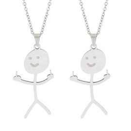 MenYiYDS 2 Pieces Funny Graffiti Necklace Silver Smiley Silver Necklace Match Finger Gesture Necklace Gift (Silver), multicoloured