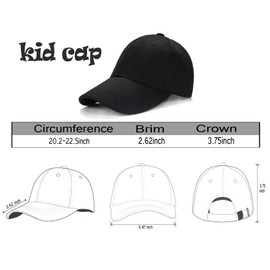 Edoneery Baseball Cap for Kids-Adjustable Washed Cotton Golf Toddler Hat for Boys & Girls Black Large