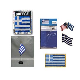 JumpingLight Greece Heritage Flag Set (3x5 Flag, Decal, Lapel Pins, Desk Flag & Patch) - Quality Flags