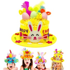 Easter Party Hat Set for Kids,DIY Handmade Easter Hat Bonnet Hat for Easter Children's Craft,Easter Bonnet Kit Make Your Own Bonnet Hat,Chicks Eggs Decorations Kit for Easter Party Favors (yellow)