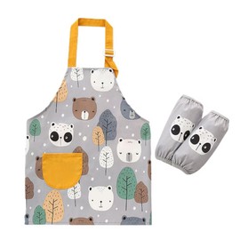 Waterproof Panda Kids Painting Apron with Detachable Sleeves, Toddler Art Smock Children Apron for Painting, Cooking, Baking, Grey, Large