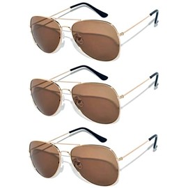 3 Pack Classic Aviator Brown Lens Sunglasses Gold Color Frame Unisex