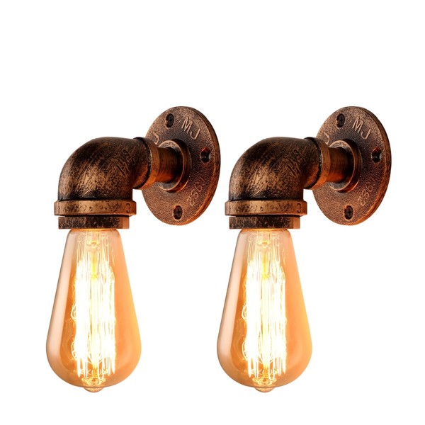 FIRVRE 2 Packs Industrial Wall Lamps with Pipe Arm, Retro