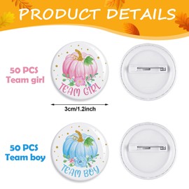 100 Pcs Pumpkin Gender Reveal Pins Pumpkin Baby Shower Buttons Pins Halloween Team Boy Team Girl Pins for Halloween Fall Thanksgiving Reveal Parties and Baby Showers Decorations