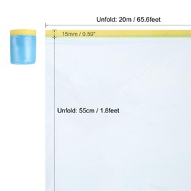 sourcing map Pre-Taped Masking Film, 1.8ft x 66ft Plastic Paint Drop Cloth with Medium-Tack Painters Tape for Painting Spraying Protection Blue Film 6Pcs