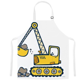 TRYTUTRY Kids Apron with Adjustable Strap, Cute Kids Apron with Pocket for Toddler Cooking Painting Baking Artist, excavator