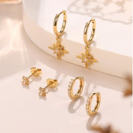 Kakonia Gold Hoop Earring Set for Women, 18k Gold Plated Lightweight Small Dainty Huggie Hoop Stud Earring3