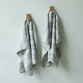 Set of 2 Graphite Linen Tea Towels Multistripe 46 x 65 cm, Made in Europe, Kitchen Linen, European linen, Machine Washable, Super Absorbent