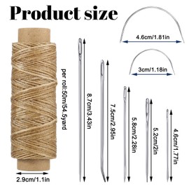 110Yards Waxed Thread with 7 Pcs Leather Needles for Hand Sewing 150D Flat Sewing Waxed Thread Leather Repair Needles for Sewing Upholstery Leather Canvas Bags Sofa Furniture（Black+Khaki）