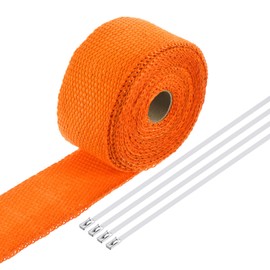 MECCANIXITY Fiberglass Exhaust Wrap Tape, 2" x 16' Orange Header Heat Wrap with 4 Stainless Ties for Hot Rods and Motorcycle
