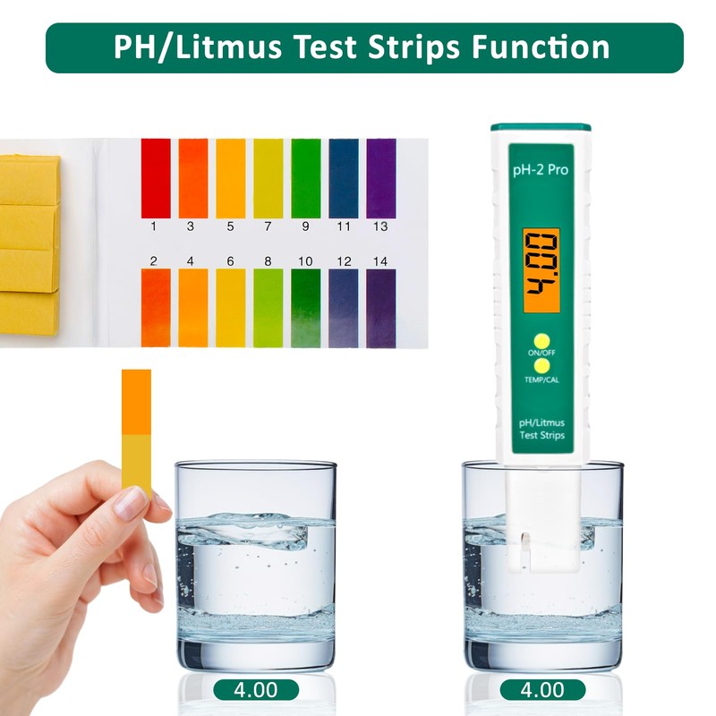 Homcoice pH Meter Digital pH/Litmus Test Strip/Temp Multifunction pH Tester,