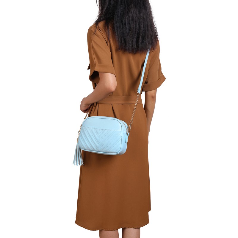 lola mae Bolso bandolera acolchado, diseño moderno, Gris azulado