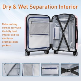 KYME Pink Carry On Luggage Hardshell Suitcase PC+ABS with Spinner Wheels TSA Lock 20 Inch Lightweight Luggage for Travel