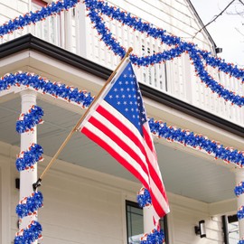 Govetom 50FT 4th of July Patriotic Tinsel Garland for Celebration, Red, White & Blue Decor